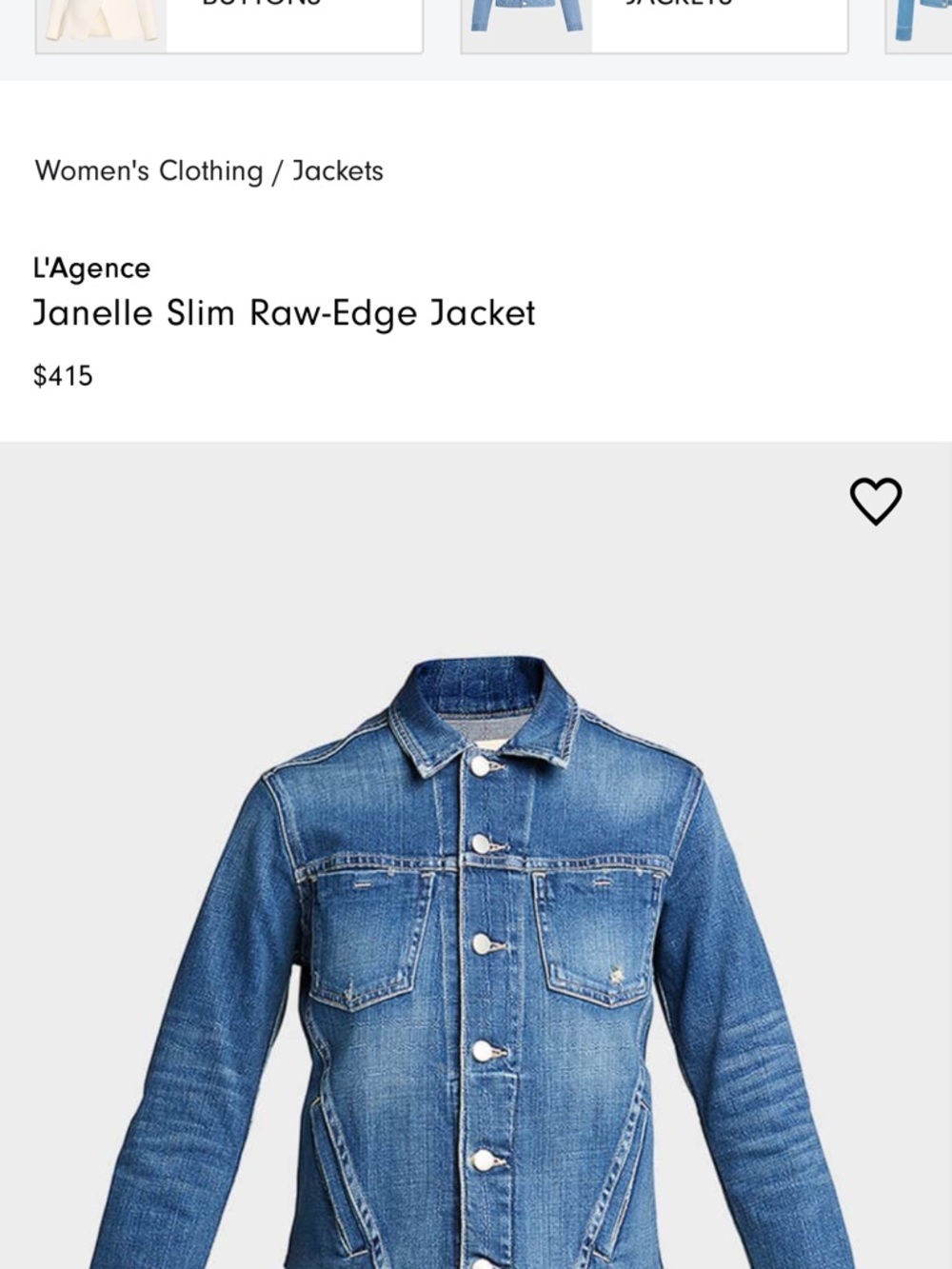 L'AGENCE Janelle Slim Raw-Edge Denim Jacket - Medium Blue Wash